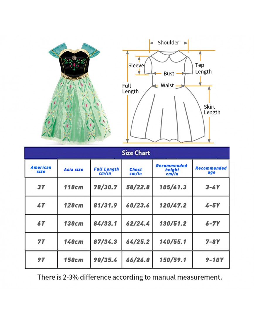 Princess Outfit Girls Dress up Kids Costume Christmas Birthday Party Cosplay Gift with Accessories (Green, 150CM/9-10Y)